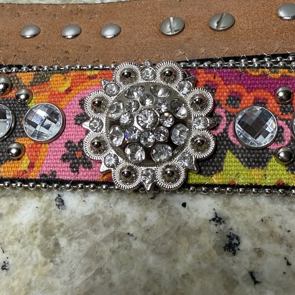 Blazin Roxx Multicolor Rhinestone Bling Embellished Western Leather Belt Size XL - Picture 4 of 15